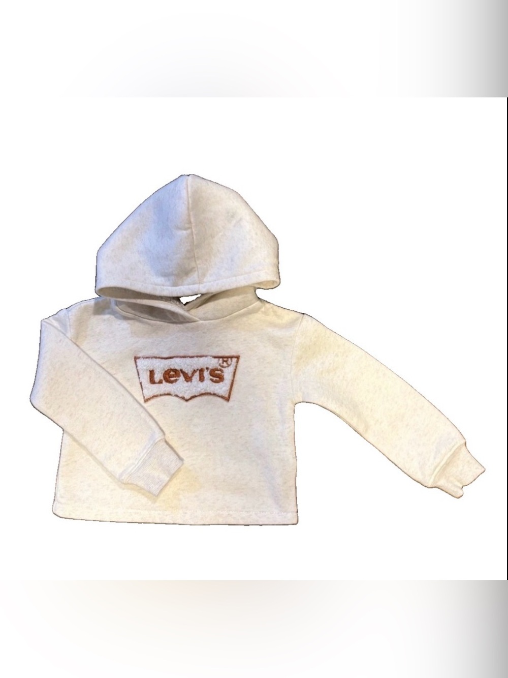 Levi's Logo on Kids Size Cream Long Sleeve Sherpa Hoodie High Rise unisex